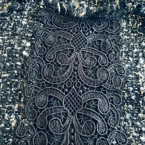 Zara speckled tweed raw edge lace detail top size Large - Picture 8 of 14
